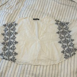 Embroidered linen blend Zara top